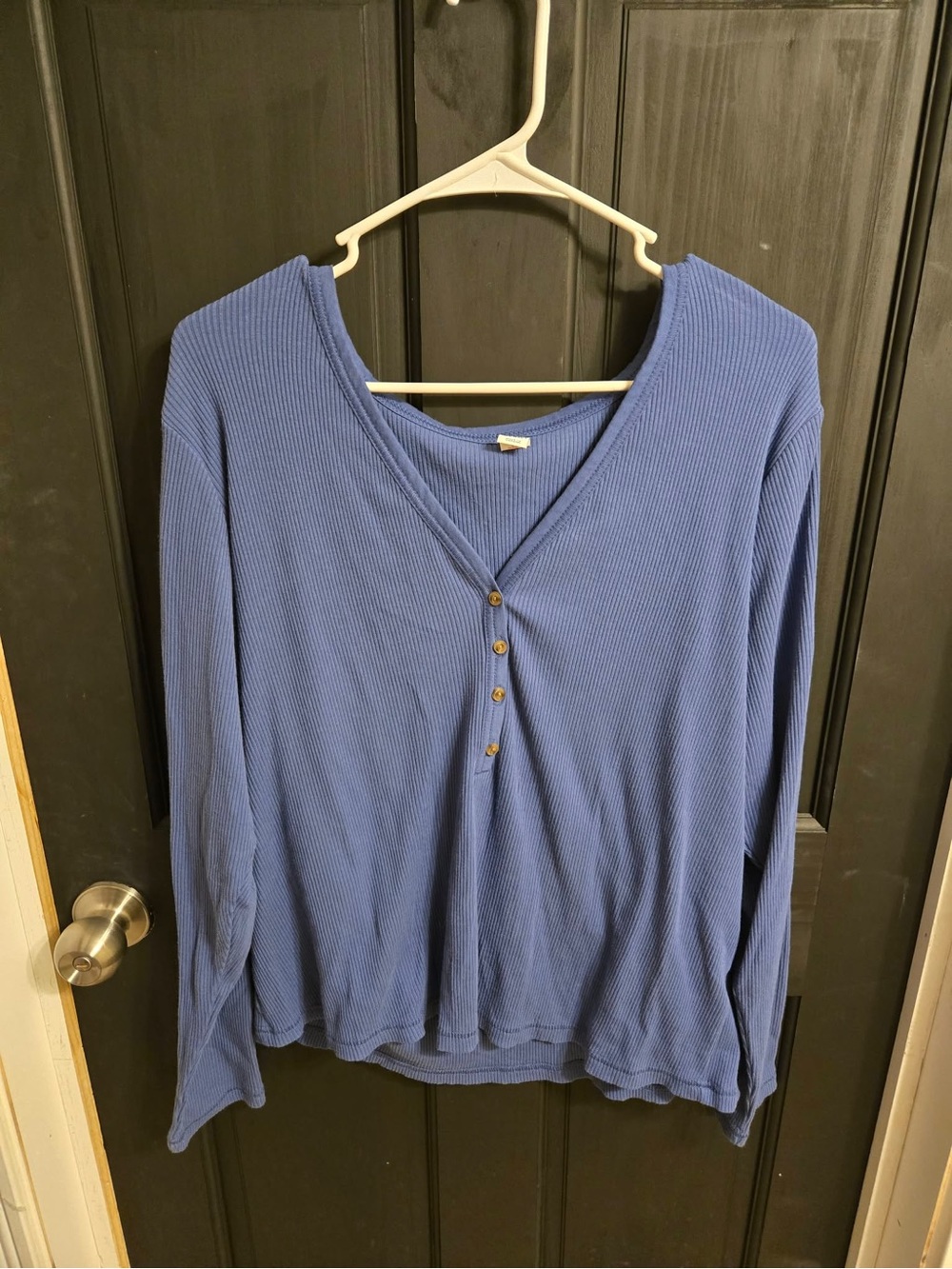 Old Navy Blue Ribbed V-Neck Henley Long Sleeve Top